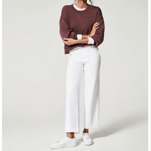 Spanx stretch twill cropped wide leg bright white pants size small